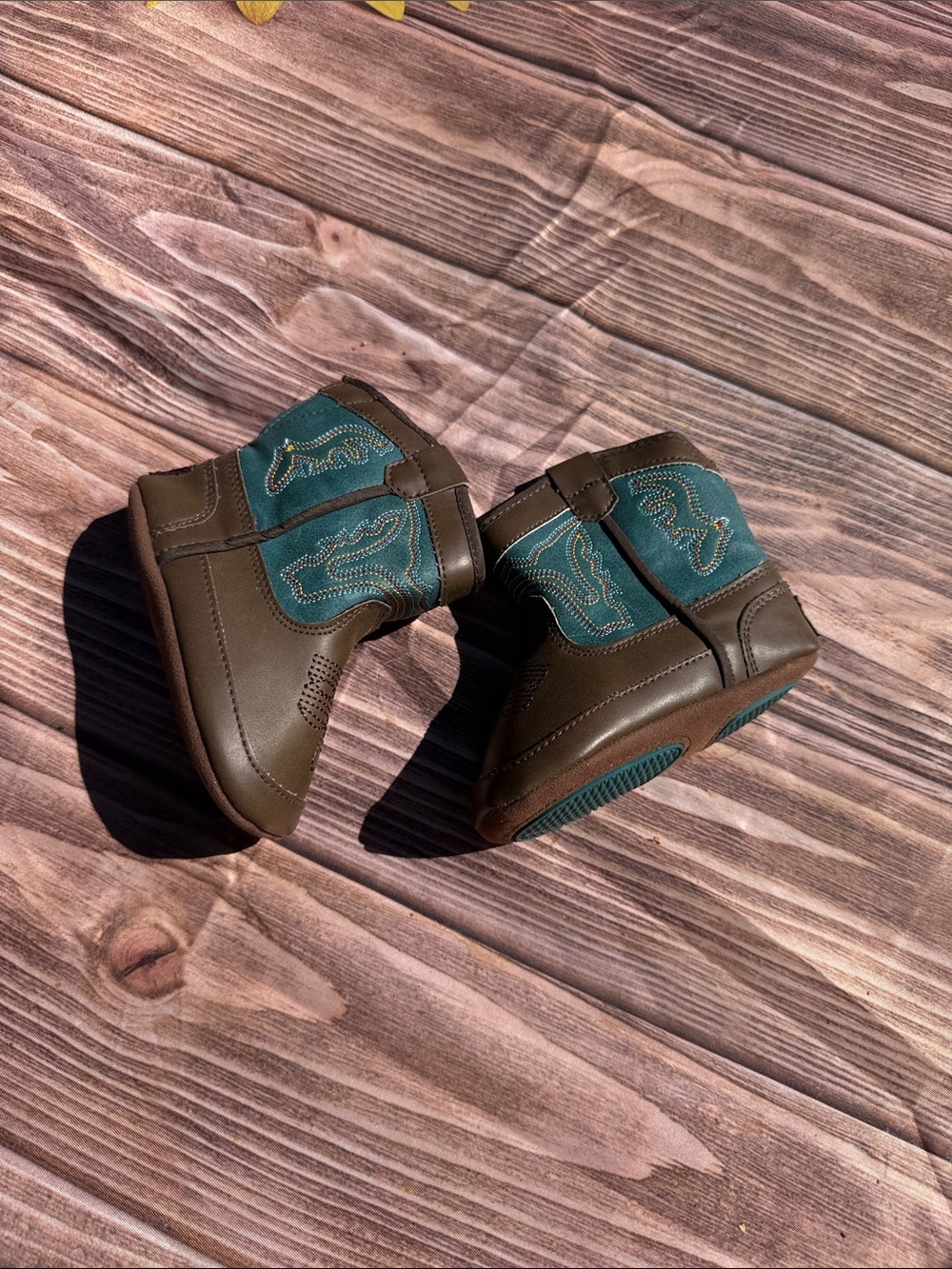 Twister Brown and Teal Kids Cowboy Boots